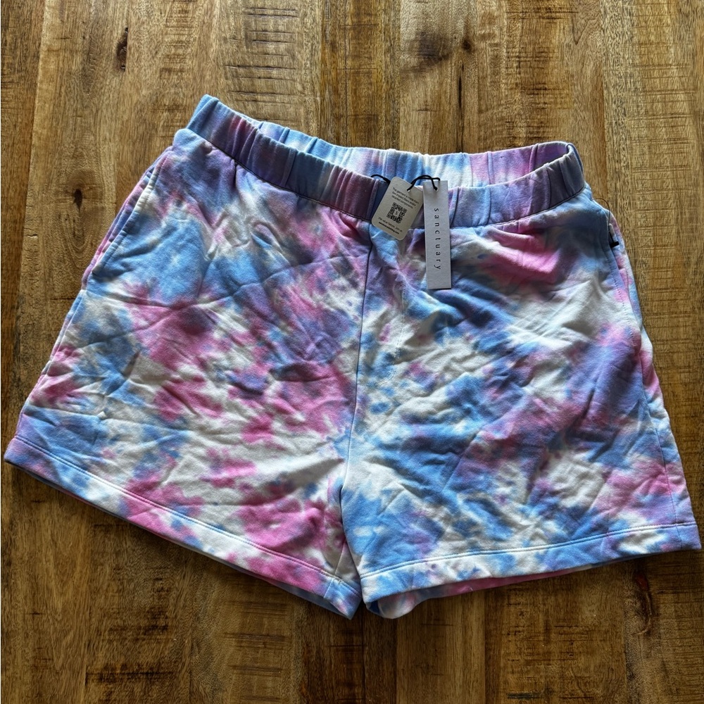Sanctuary Tie-Dye Women's Athletic modal blend fleece lined Shorts NWT Large